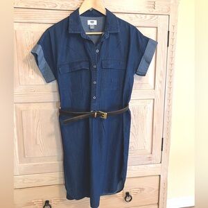 Old Navy Denim Shirt Dress Short Sleeve Pockets Dark Blue Denim Size Medium